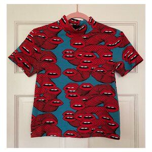 Nooworks Mock Neck Top in Mouths Print - Size Small